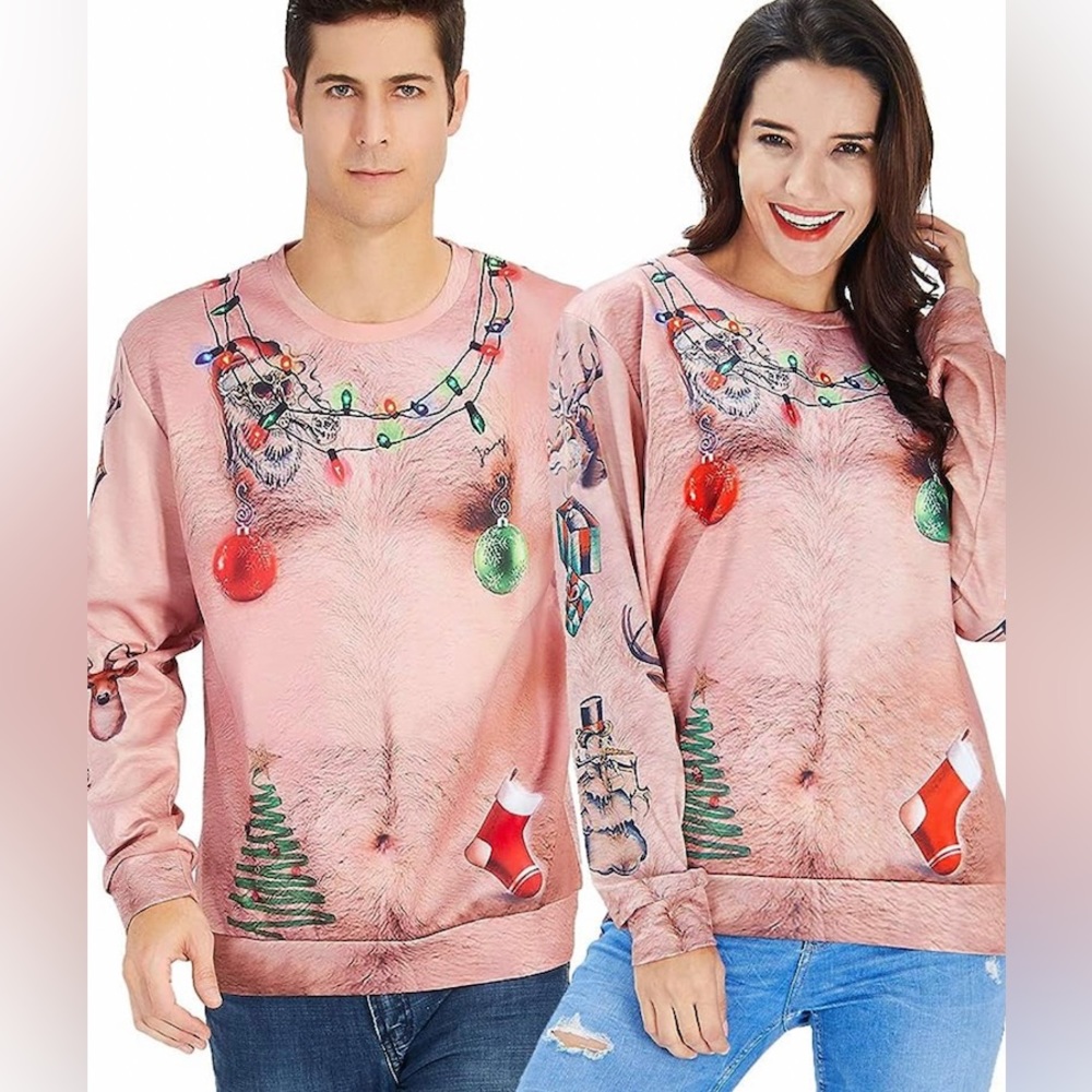 Mens Ugly Christmas Sweater Hair Ornaments Funny XL